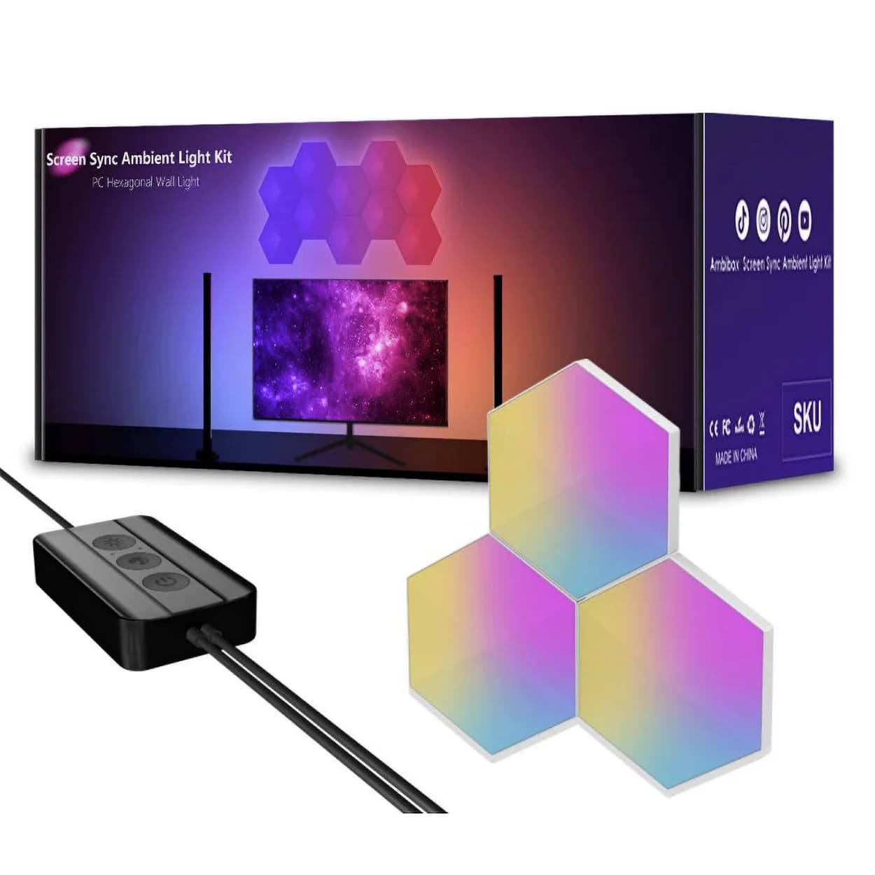 سینککیت مانیتور | پنل دیواری شش ضلعی 10 تکه فوتونیکس مدل PX-HXA-01 با قابلیت سینک با تصویر مانیتور (PC-Sync) — تصویر ۲