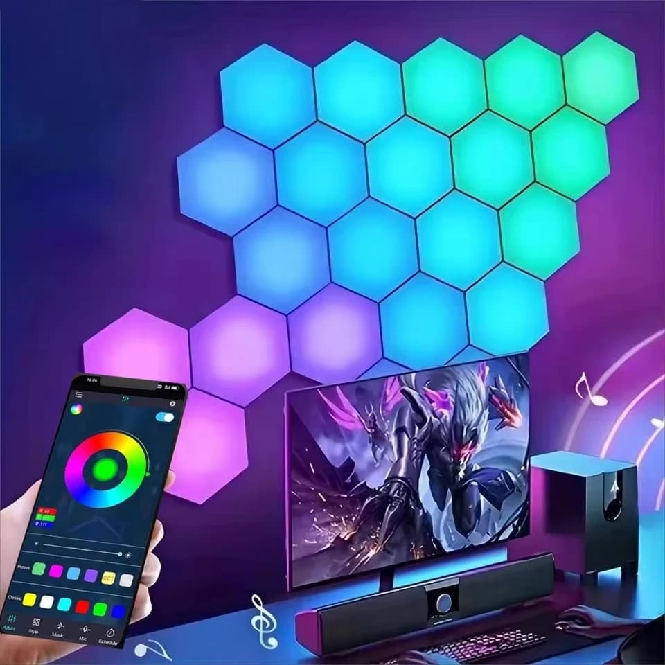پنل دیواری هوشمند شش ضلعی 10 تکه RGB فوتونیکس مدل PX-HXA-03 همراه ریموت و اپلیکیشن موبایل — تصویر ۳