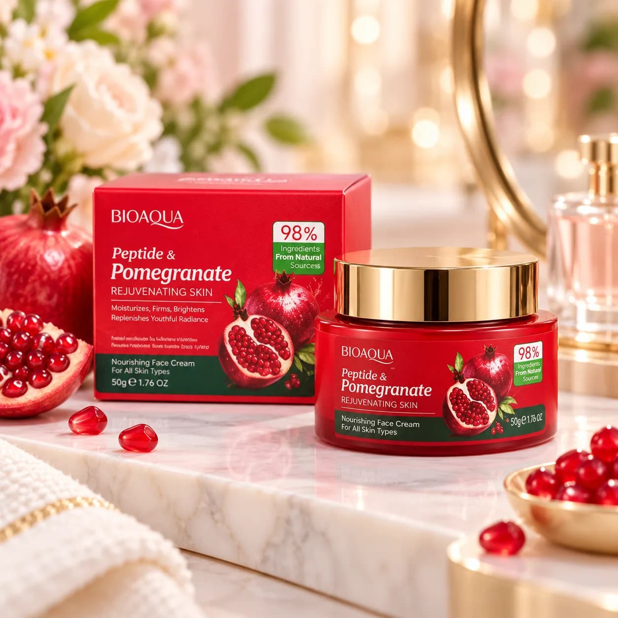 کرم آبرسان و جوانساز انار و پپتاید بیوآکوا BIOAQUA حجم 50 گرم — تصویر ۳