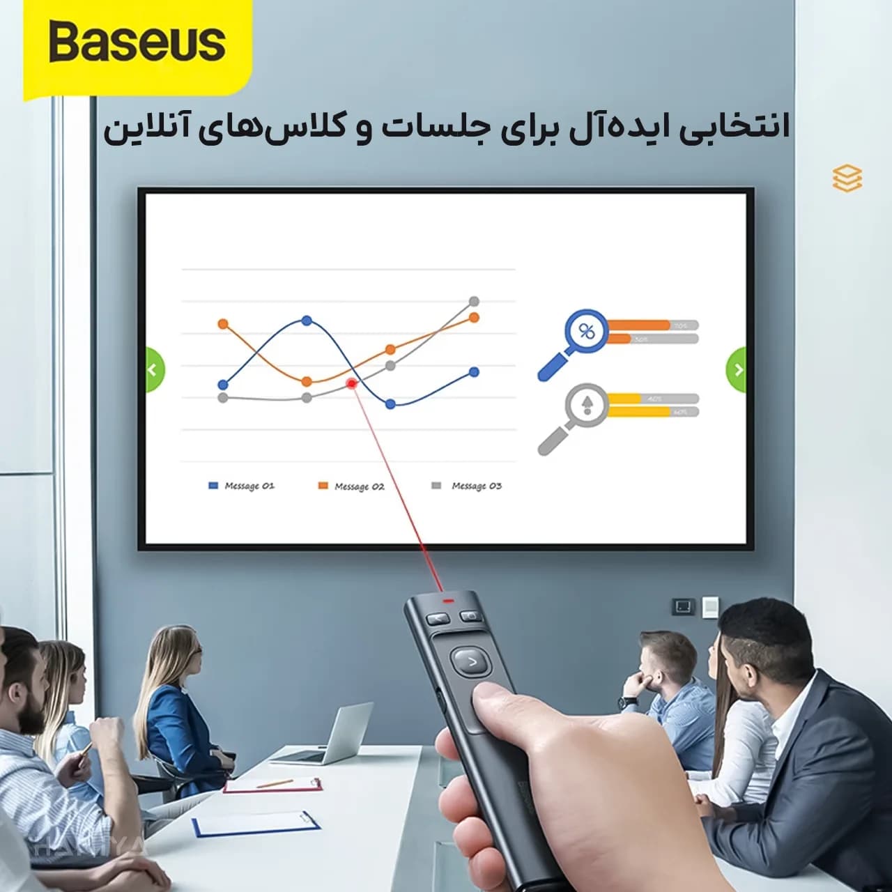 پرزنتر لیزری بی سیم بیسوس مدل WKCD000013 قابل شارژ — تصویر ۵