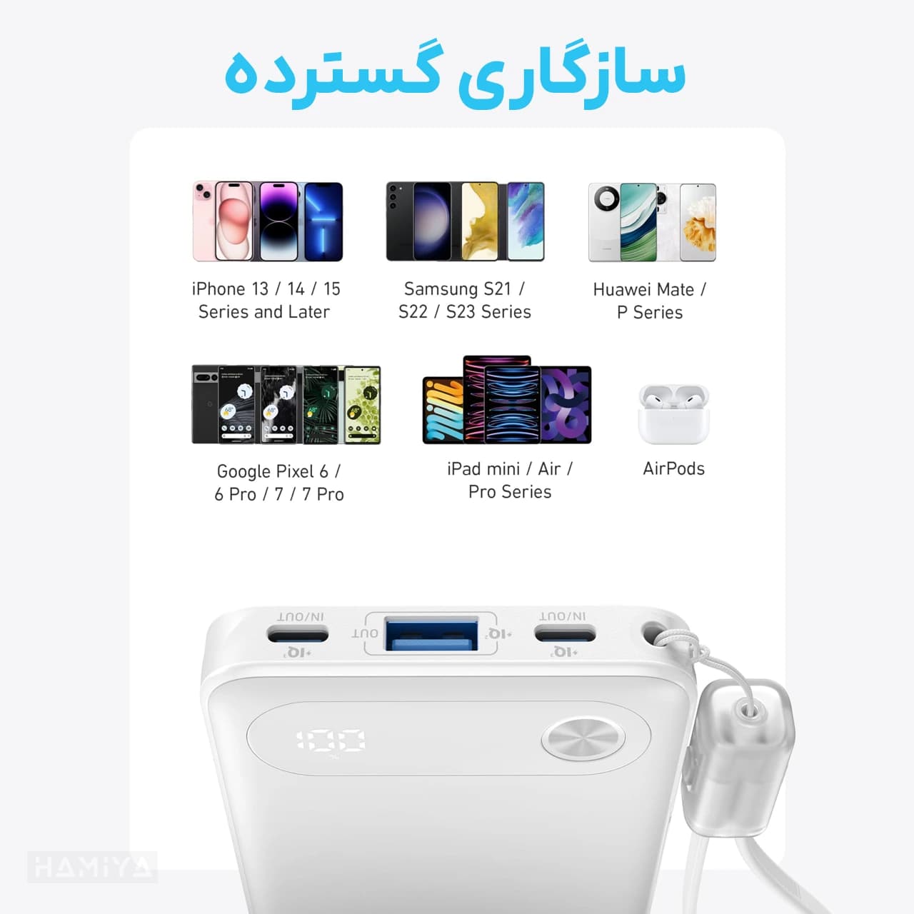 پاوربانک انکر مدل A1257 با ظرفیت 10000 میلی آمپر ساعت، کابل تایپ سی به تایپ سی و توان 22.5 وات — تصویر ۷