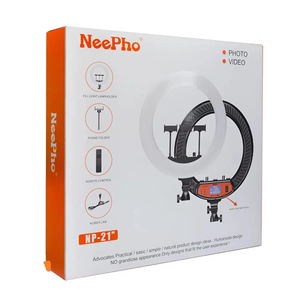رینگ لایت حرفه ای 21 اینچ NeePho مدل NP-21 با کیف حمل و نمایشگر دیجیتال و پایه 2متری — تصویر ۳