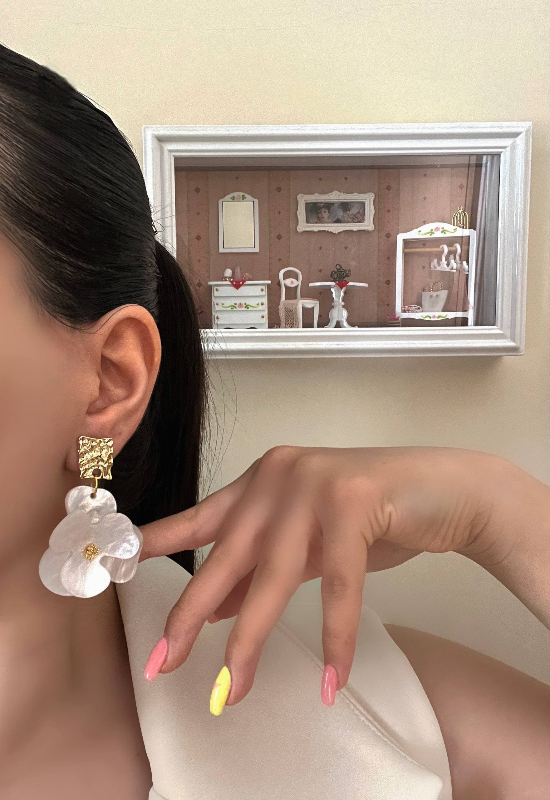 گوشواره های مینیمال مرواریدی میناکاری ضد حساسیت میخ نقره 020