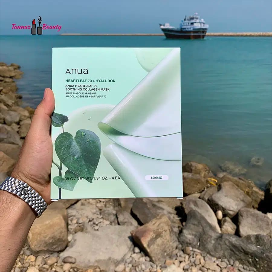ماسک ورقه ای تسکین دهنده و کلاژن آنوا مدل Heartleaf + Hyaluron — تصویر ۴