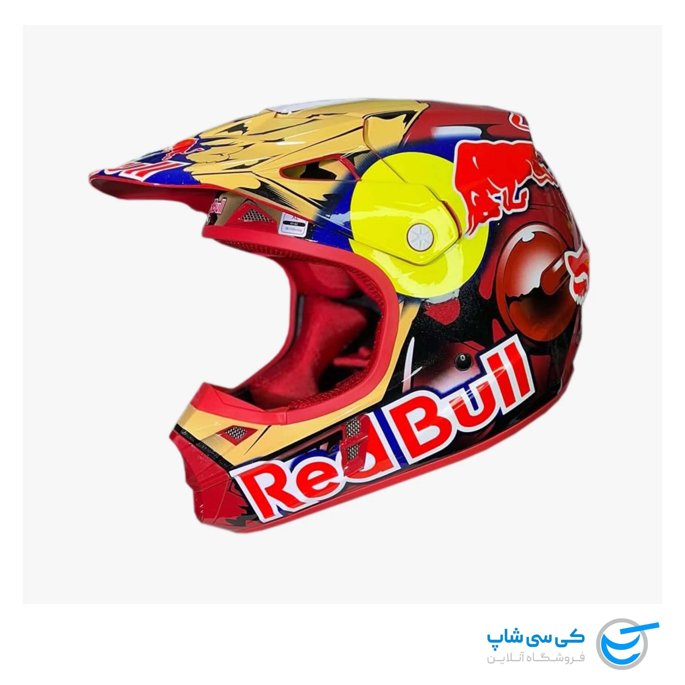 کلاه موتور کراس فاکس مدل V1 طرح Redbull رنگ قرمز و زرد