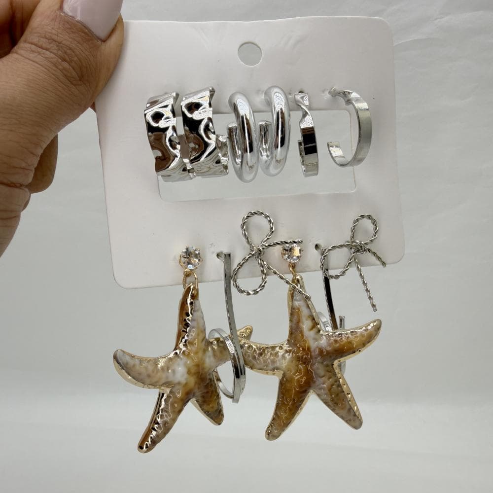 پک گوشواره دخترانه طرح ستاره دریایی و پاپیون کد 27625