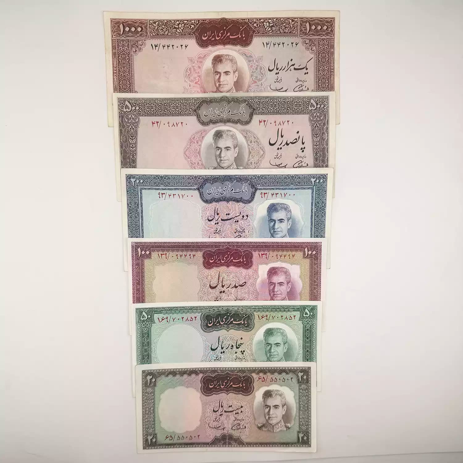 ست اسکناس یقه نظامی محمدرضا شاه پهلوی – 6 برگ – 442026
