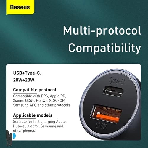شارژر فندکی 40 وات بیسوس مدل Golden Contactor pro TZCCJD-B0G با کابل لایتنینگ — تصویر ۴