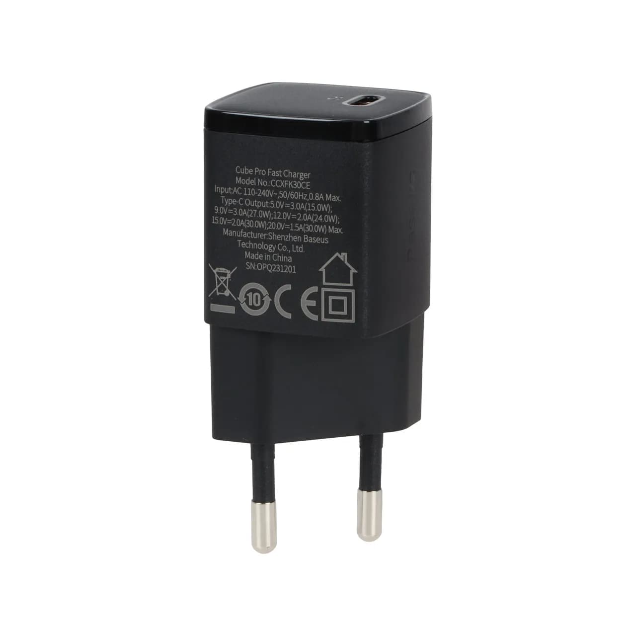 شارژر دیواری فست تک پورت باسئوس 30 وات مدل CCXF000301 – مشکی — تصویر ۳