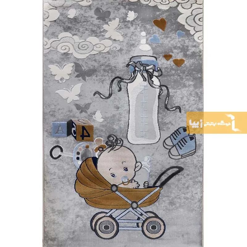فرش کودک طوسی طرح نینی 440 شانه
