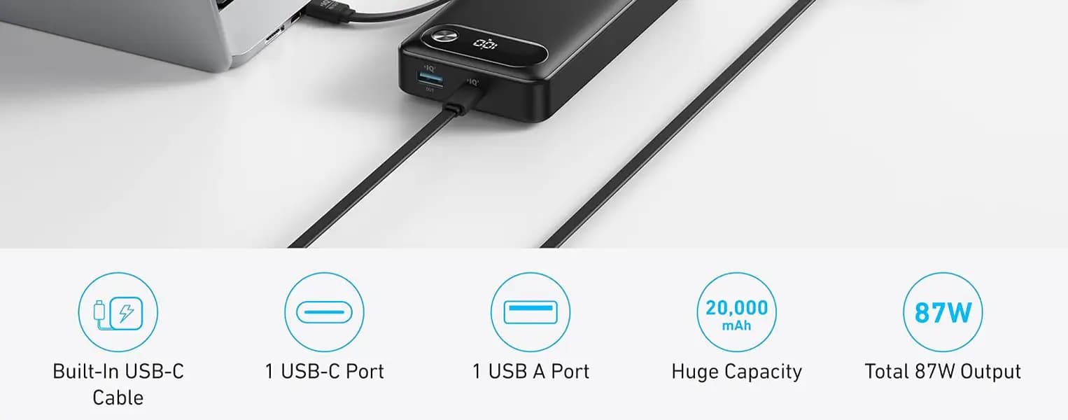 پاور بانک انکر مدل A1383 با ظرفیت 20000mAh و توان 87W — تصویر ۳