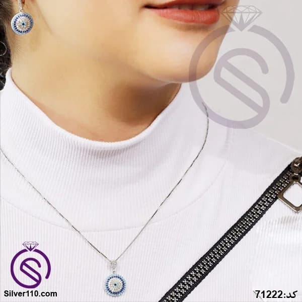 نیم ست نقره زنانه چشم و نظر مدل دایره کد 71222 — تصویر ۲