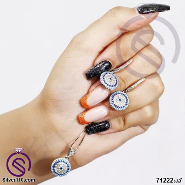 نیم ست نقره زنانه چشم و نظر مدل دایره کد 71222 — تصویر ۴