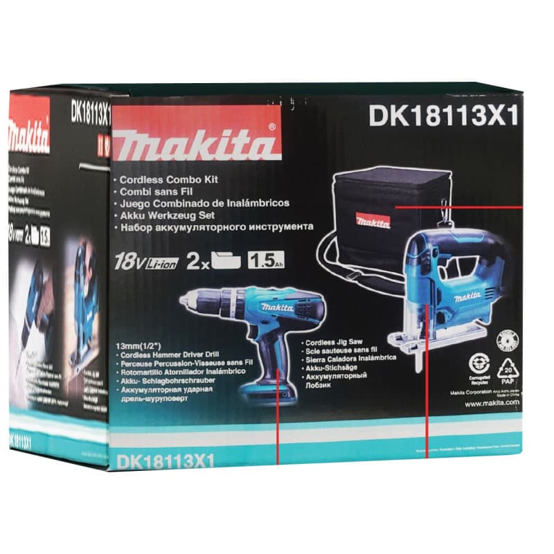 دریل پیچ گوشتی چکشی شارژی ماکیتا مدل DK18113X1 به همراه اره عمودبر شارژی — تصویر ۳