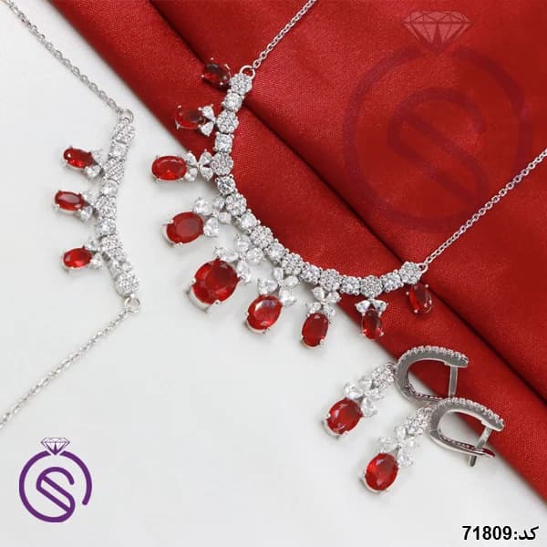 سرویس نقره زنانه نگین کریستال قرمز کد 71809 — تصویر ۳