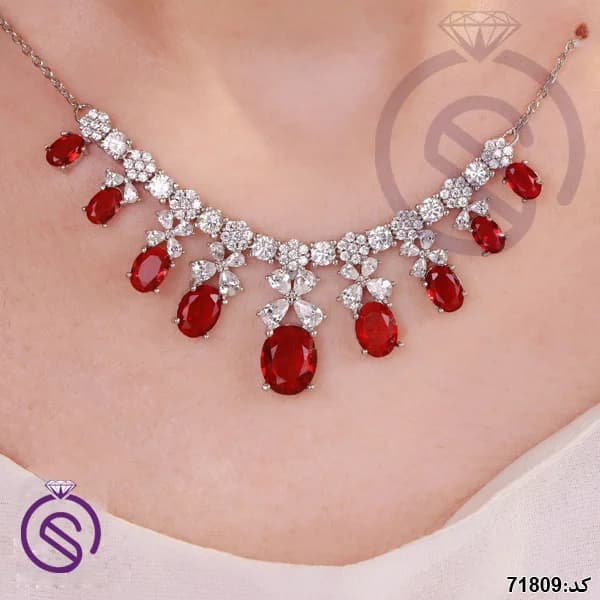 سرویس نقره زنانه نگین کریستال قرمز کد 71809 — تصویر ۲