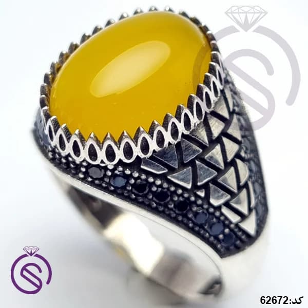 انگشتر نقره عقیق زرد شرف الشمس مردانه مدل داروین کد 62672