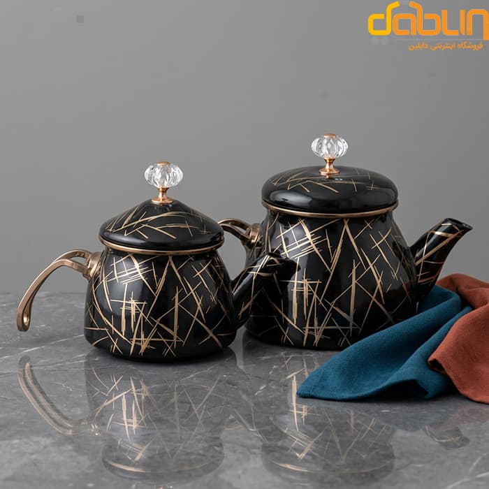 کتری و قوری شاهین Shahin طرح ماربل مشکی — تصویر ۳