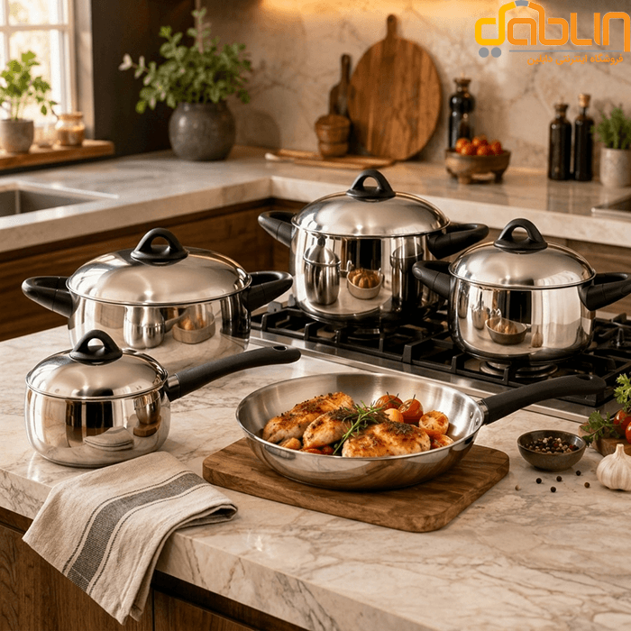 سرویس قابلمه استیل ۹ پارچه آرو Arow NovaCook — تصویر ۳