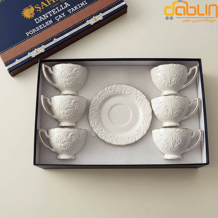 سرویس چایخوری طرح برجسته سفید شاهین porselen — تصویر ۲