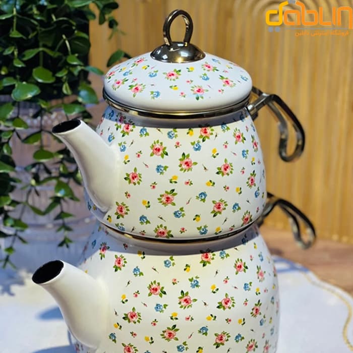 کتری و قوری لعابی آجار مدل گل ریز — تصویر ۸