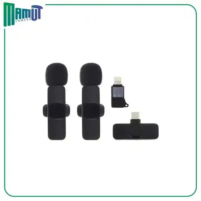 میکروفن یقه ای بی سیم دو فرستنده یک گیرنده K9 + تبدیل Type-c به Lightning