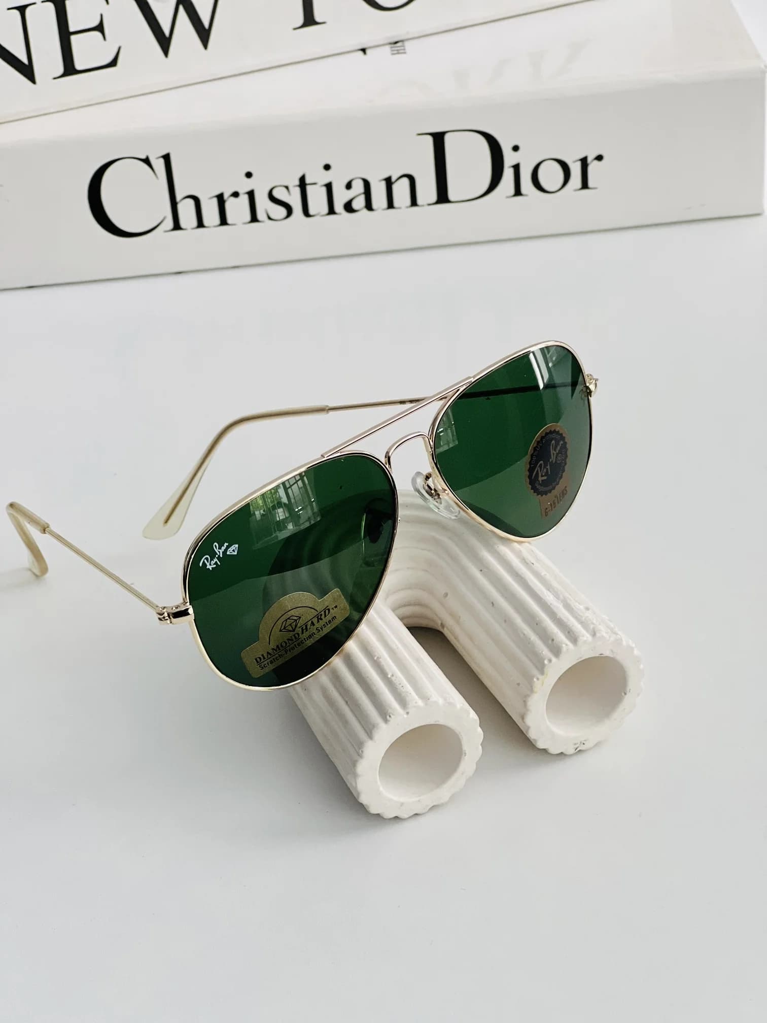 عینک آفتابی اورجینال برند Rayban مردانه فریم فلزی سبز یووی 400