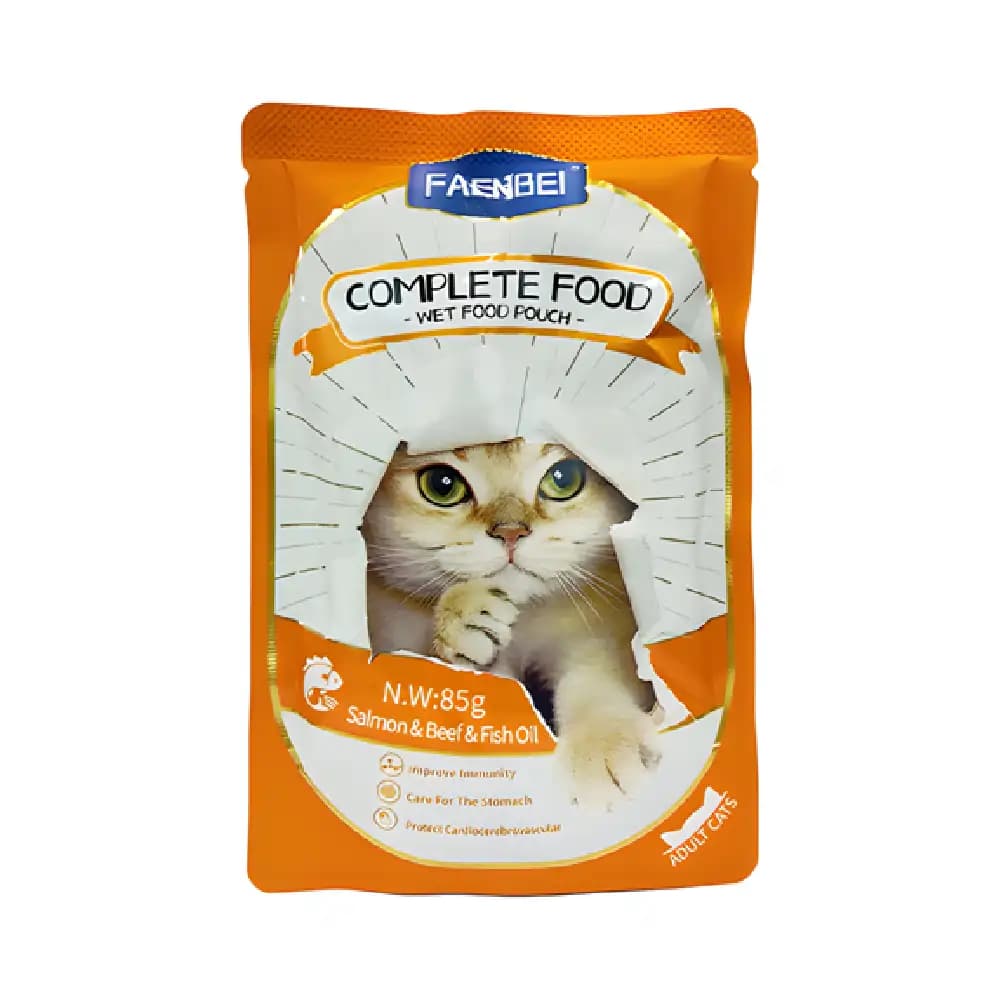 پوچ خمیری فنبی با طعم سالمون و بیف و روغن ماهی ۸۵ گرم