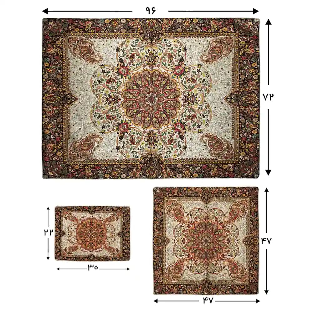 ست سه تکه سجاده و جانماز ترمه زربافت نفیس همادیس طرح افشار طلایی کد TR07-S — تصویر ۴