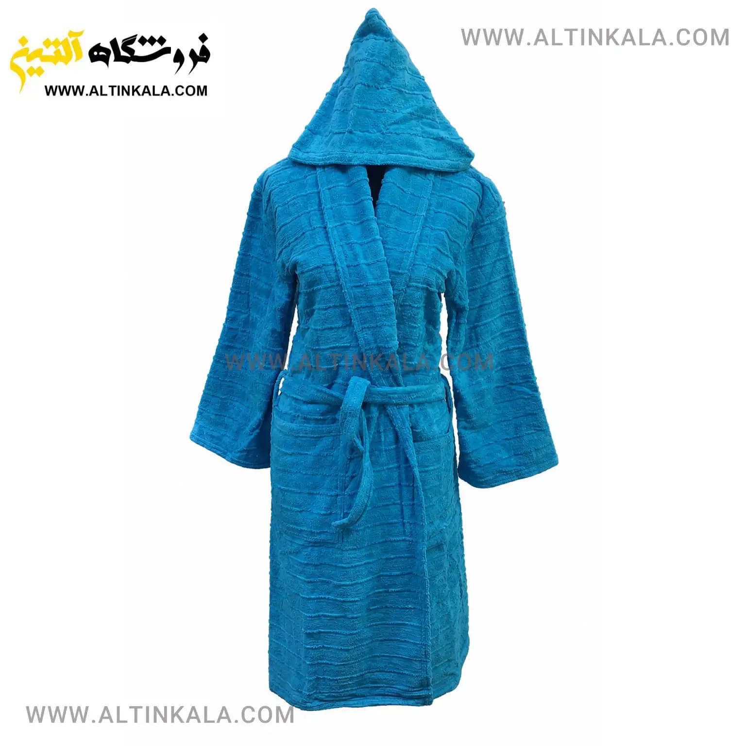 حوله پالتویی ماندگار طرح لارا آبی فیروزه ای سایز L