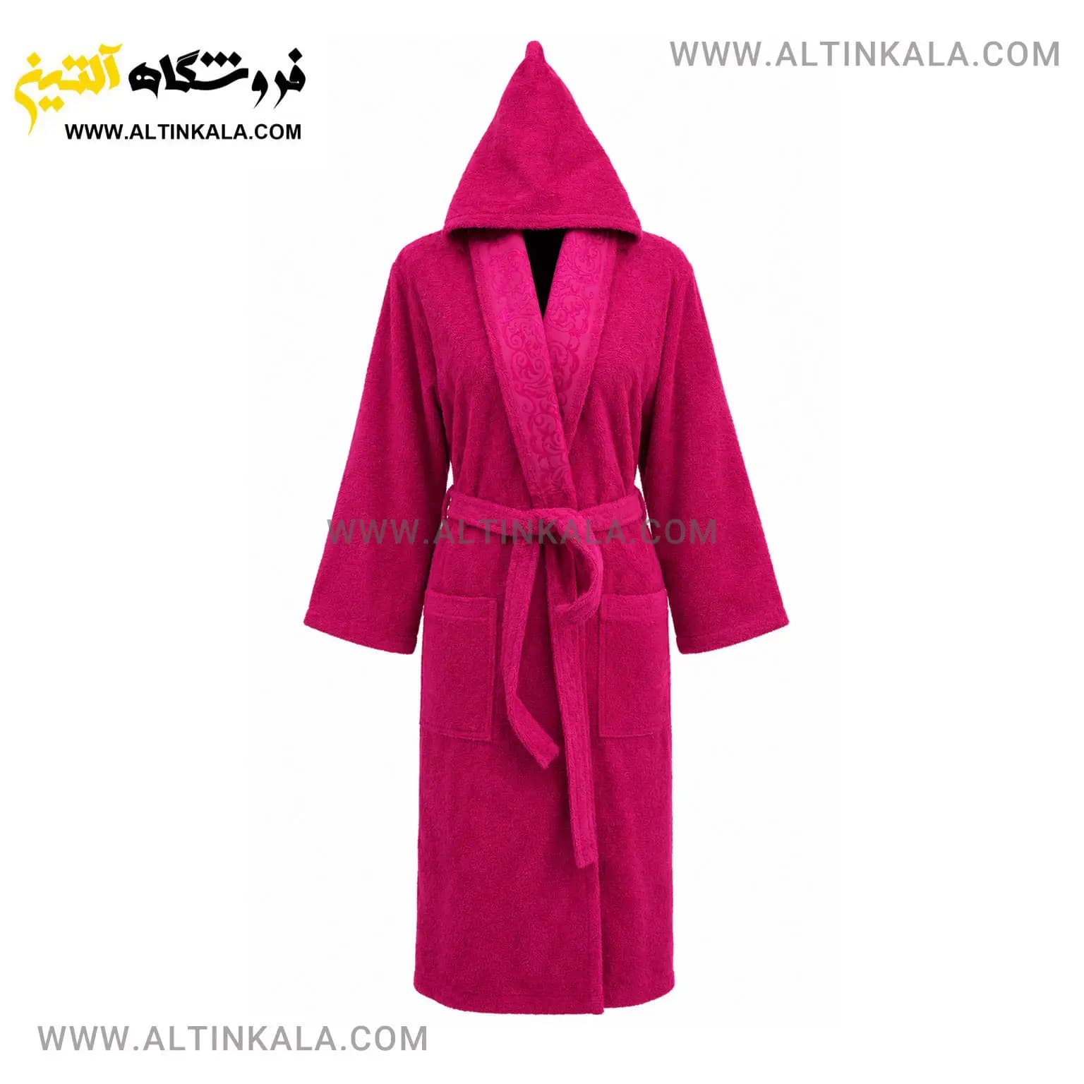 حوله پالتویی ماندگار طرح یقه ابریشمی صورتی سایز L
