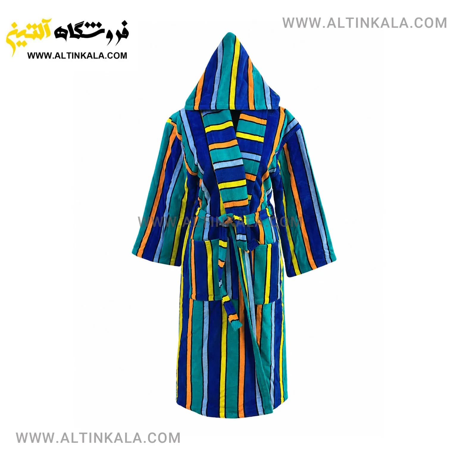 حوله پالتویی ماندگار طرح راه راه آبی نفتی سایز L
