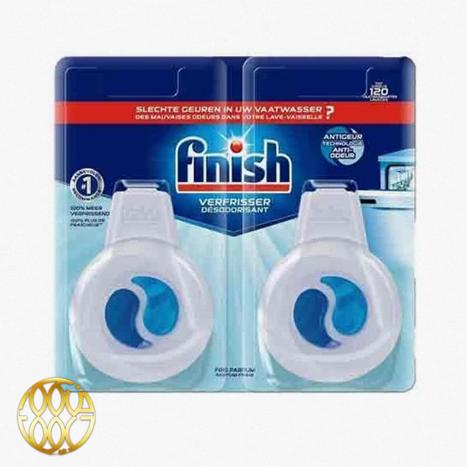 بوگیر دوقلو ماشین ظرفشویی فینیش (Finish) رایحه لیمو و لایم | خوشبوکننده و ضد بو با ماندگاری ۶۰ بار شستشو