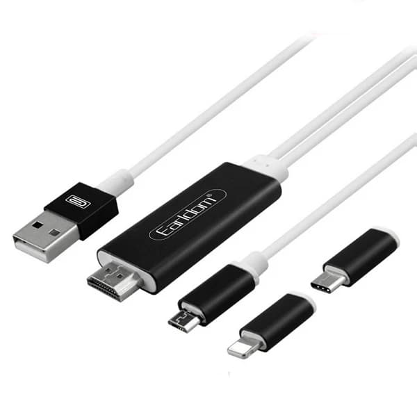 کابل تبدیل USB/USB-C/لایتنینگ به HDMI ارلدام طول 1.8 مترمدل w13 — تصویر ۳