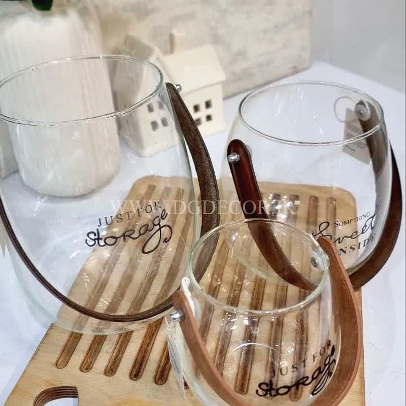 گلدان شیشه ای تکست با بند چرم در سه سایز — تصویر ۳