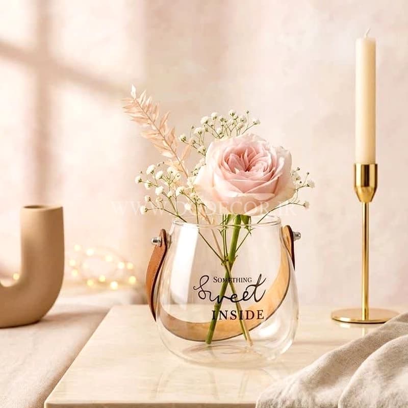 گلدان شیشه ای تکست با بند چرم در سه سایز — تصویر ۷
