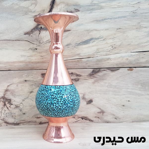 گلدان مسی فیروزه کوبی مدل شیپوری