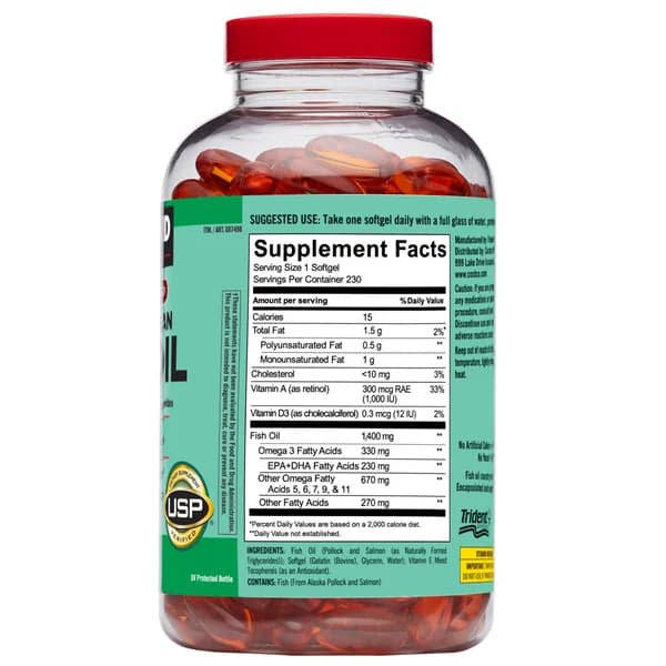 امگا ۳۶۹ غنی شده – روغن ماهی آلاسکای وحشی کرکلند 1400mg | 230 عددی — تصویر ۳