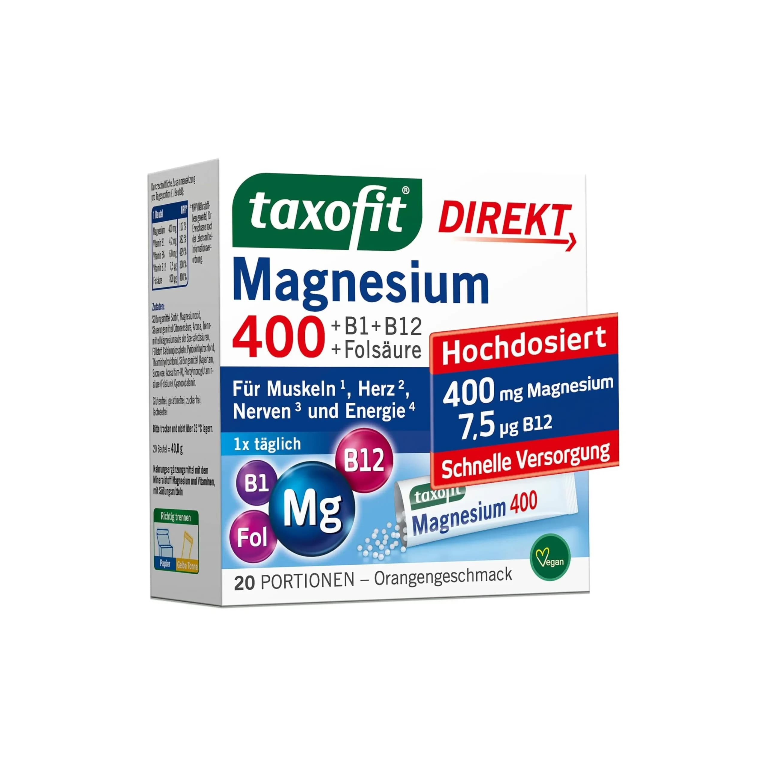 پودر منیزیم 400 و ویتامین گروه ب تاکسوفیت 20 ساشه