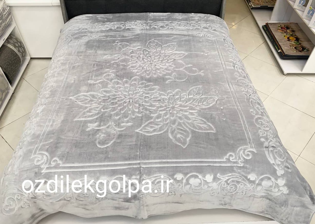 پتو برند گلبافت مدل الوان دونفره سایز 220*240 رنگ طوسی گل پخش کد 93-350