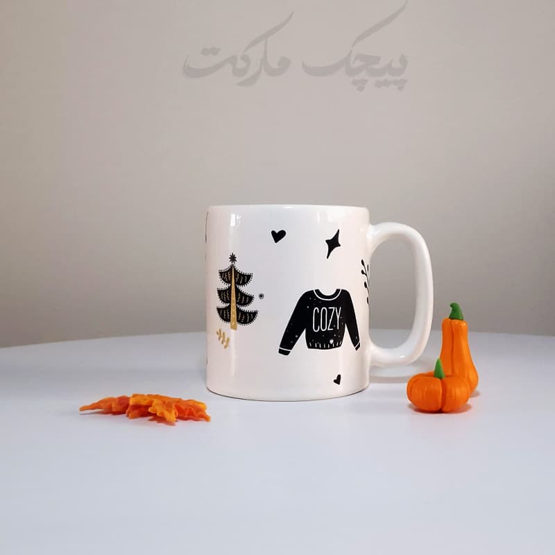ماگ سرامیکی رنگ سفید طرح دار با کیفیت کد Mc001