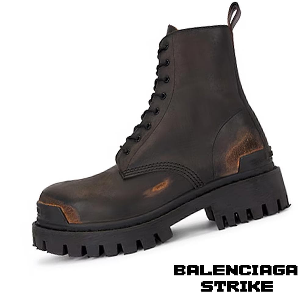 بوت بالنسیاگا استرایک چرم قهوه ای Balenciaga Strike Leather Brown Boots