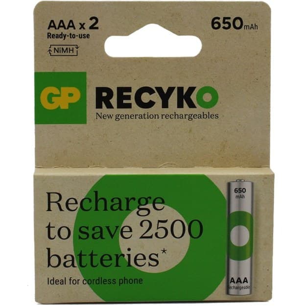 باتری نیم قلمی جی پی مدل ReCyko بسته ۲ عددی 650mAh