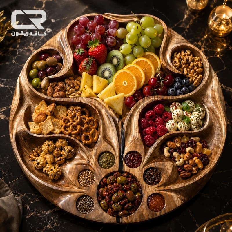 سینی مزه طرح فروغ با چوب گردو — تصویر ۳