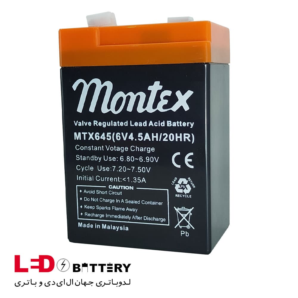 باتری سیلد اسید 6 ولت 4/5 آمپر مونتکس (6v-4/5A montex) – 6 ماه گارانتی تعویض — تصویر ۲