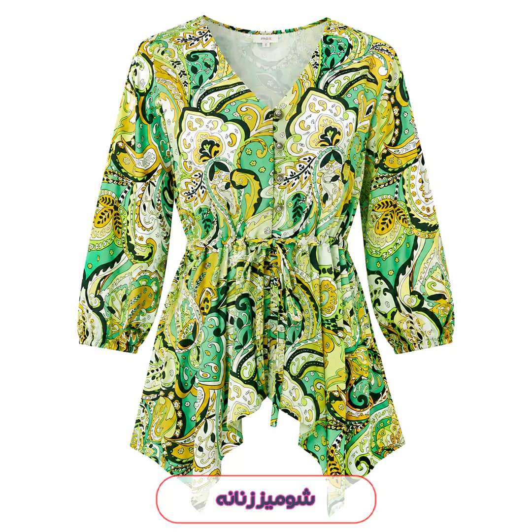 تونیک کرپ طرحدار کمر گره ای مدل 55926