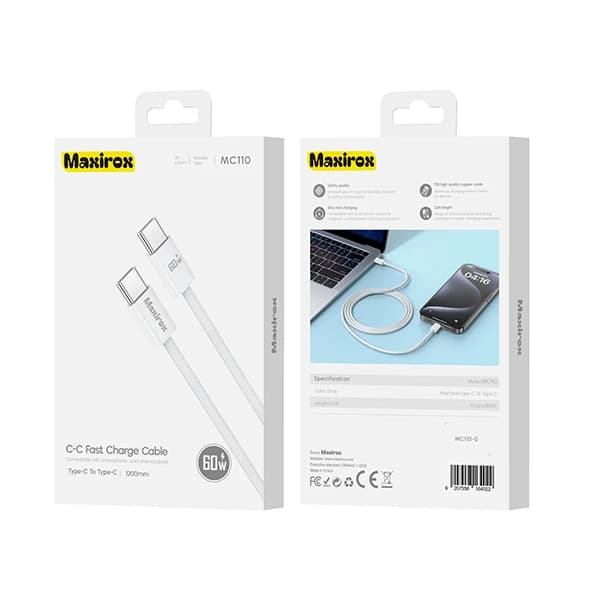 کابل USB-C to USB-C مکسیروکس مدل MC110 طول 1.2 متر — تصویر ۲