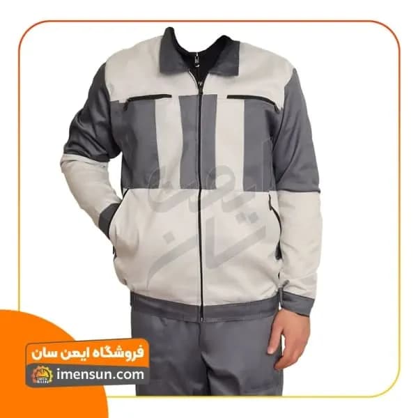 لباس کار سیلوری طوسی استخوانی (آستردار) (جامبو سایز)