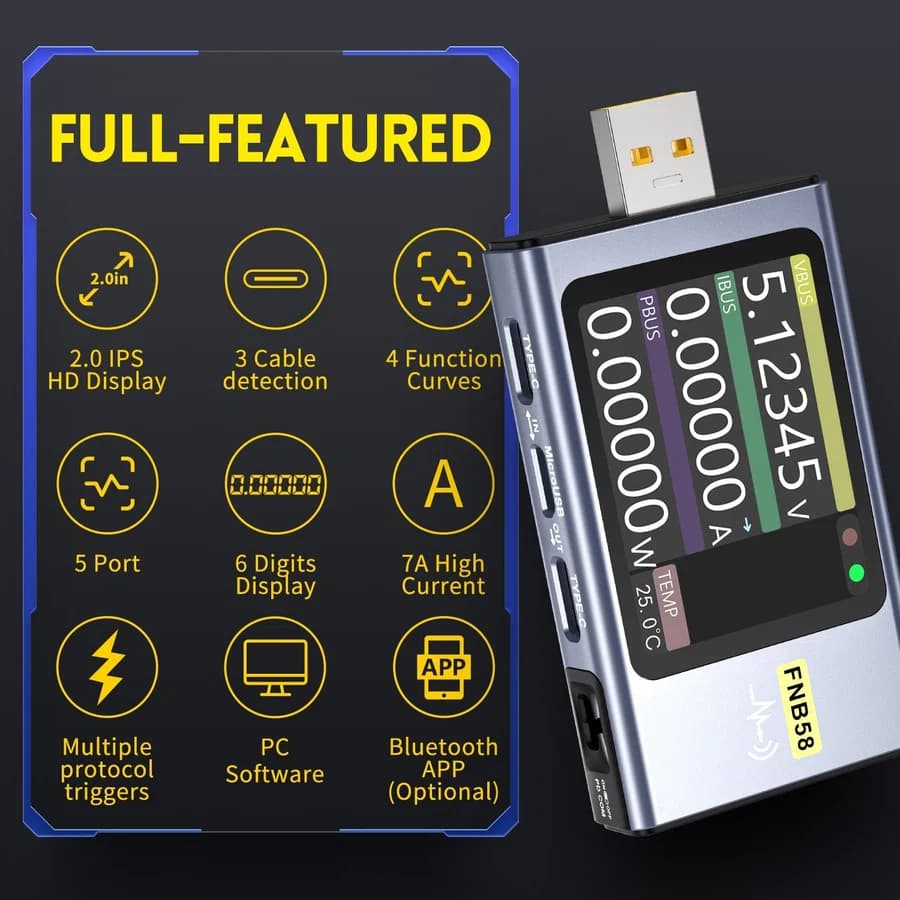 تستر USB هوشمند FNIRSI FNB58 — تصویر ۴