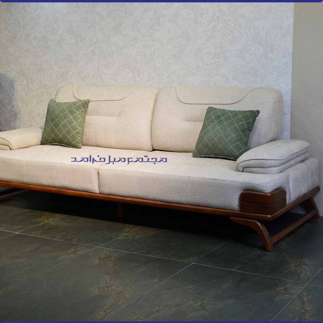 مبل راحتی 8 نفره مدل ویکتور کرم و سبز با جلومبلی و عسلی — تصویر ۲